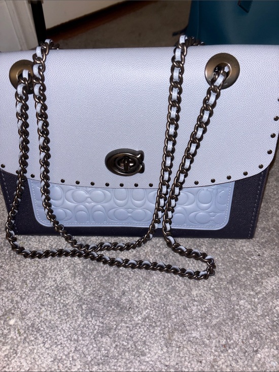 Coach Handbags - Coach Pebbled Leather Chain Shoulder Bag in Light Blue